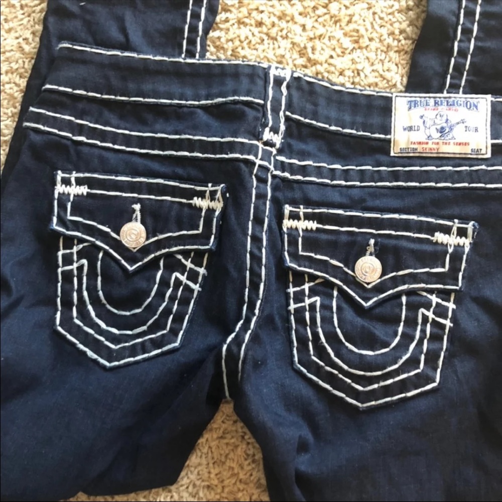 True religion bold embroidered skinny dark jeans